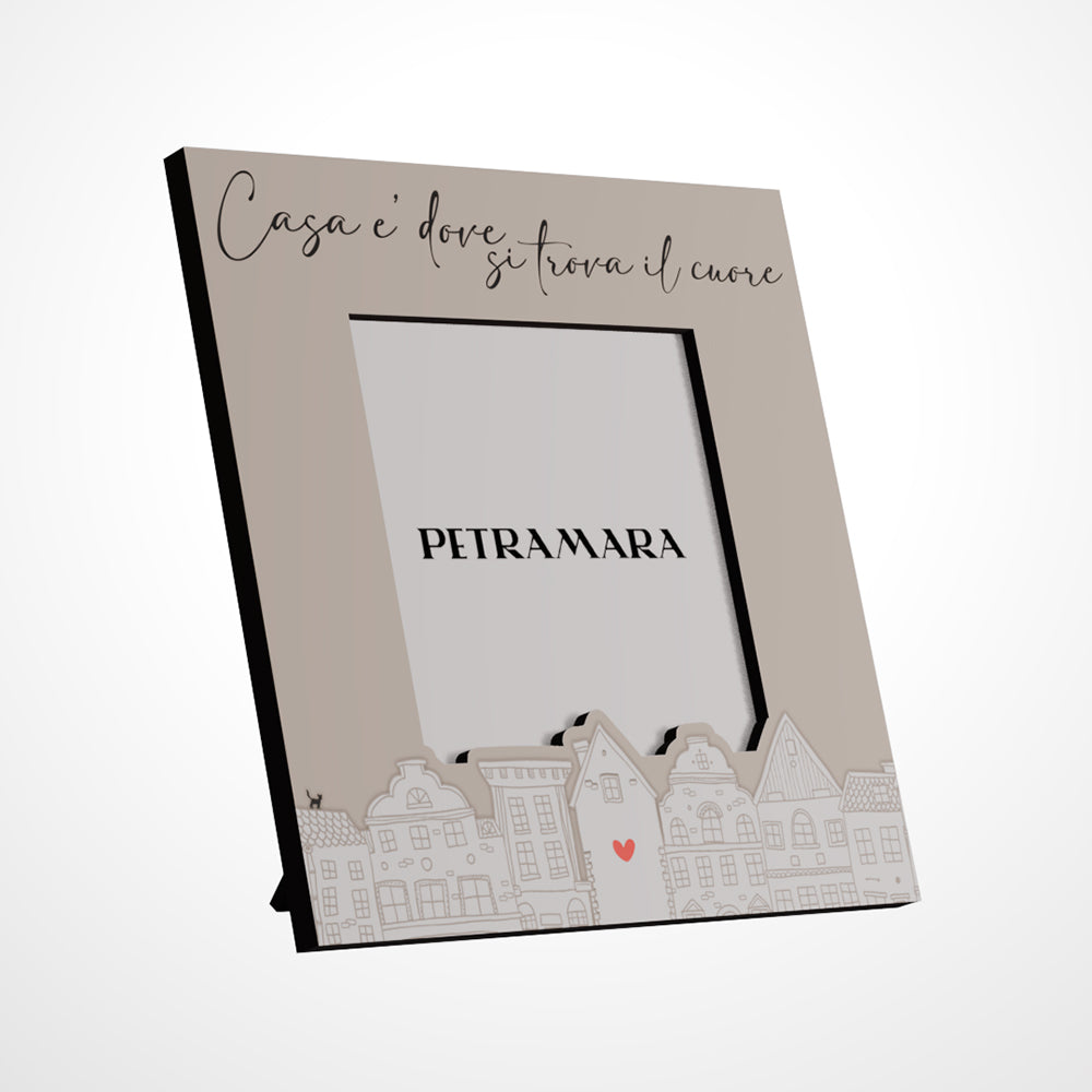 Portafoto in legno "Love Home" - Cornice Romantica con Casette e Scritta Calligrafica