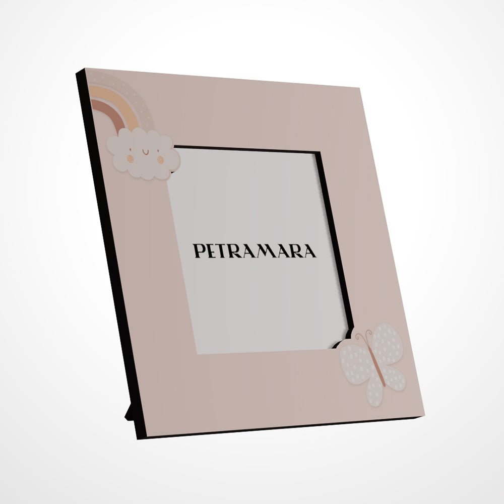 Portafoto in legno "Sweet Deco Old Rose" - Nuvola con Arcobaleno e Farfalla a Pois