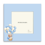 Portafoto in legno "Teddy Balloon Azzurro" - Orsetto in Mongolfiera con Palloncini Azzurri