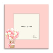 Portafoto in legno “Teddy Balloon Rosa” - Orsetto in Mongolfiera con Palloncini Rosa