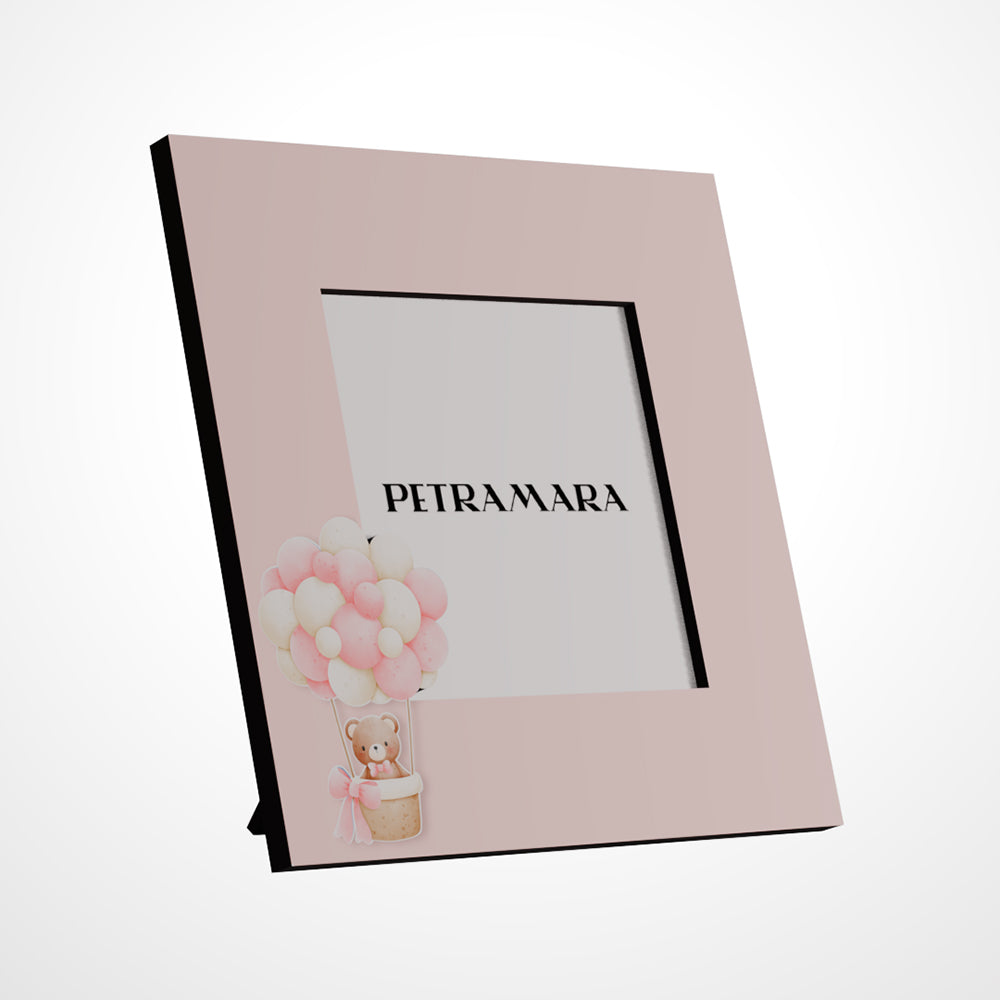 Portafoto in legno “Teddy Balloon Rosa” - Orsetto in Mongolfiera con Palloncini Rosa