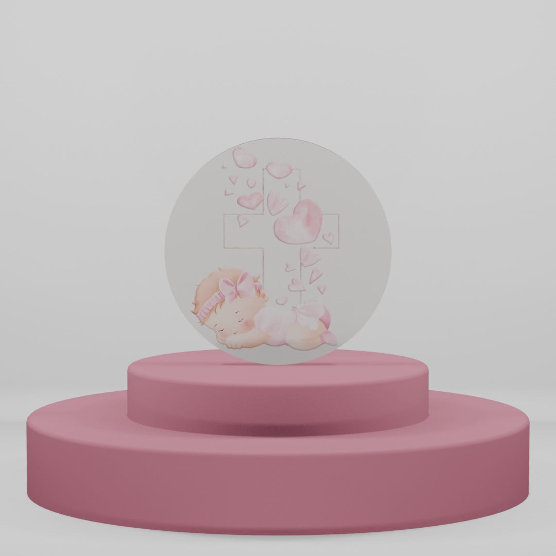 Carica video: Magnete in legno "Sogno" - Neonato Addormentato con Croce e Cuoricini Rosa o Azzurro (confezione da 12pz)