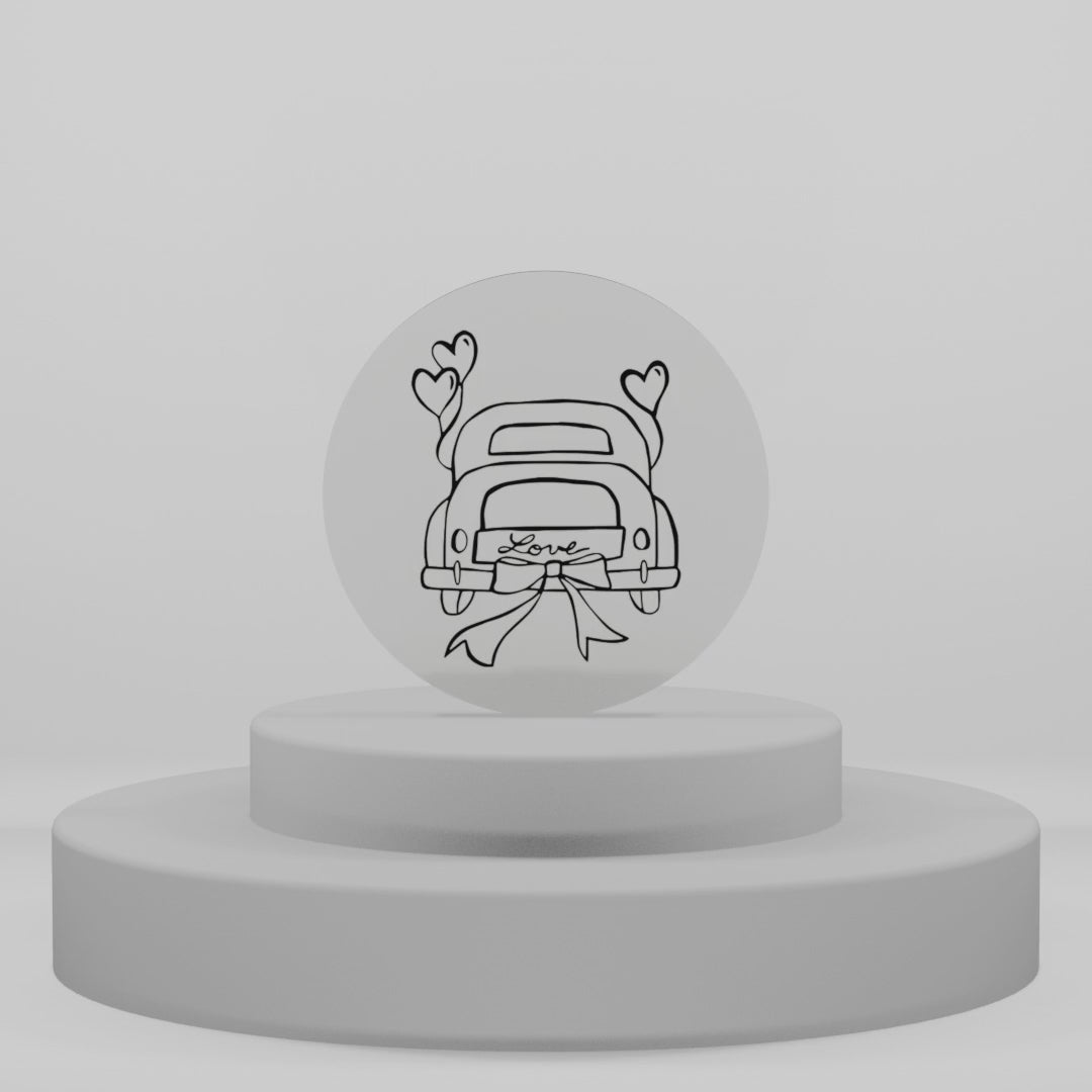 Carica video: Magnete in legno "Just Married" - Auto Vintage con Cuori (confezione da 12pz)