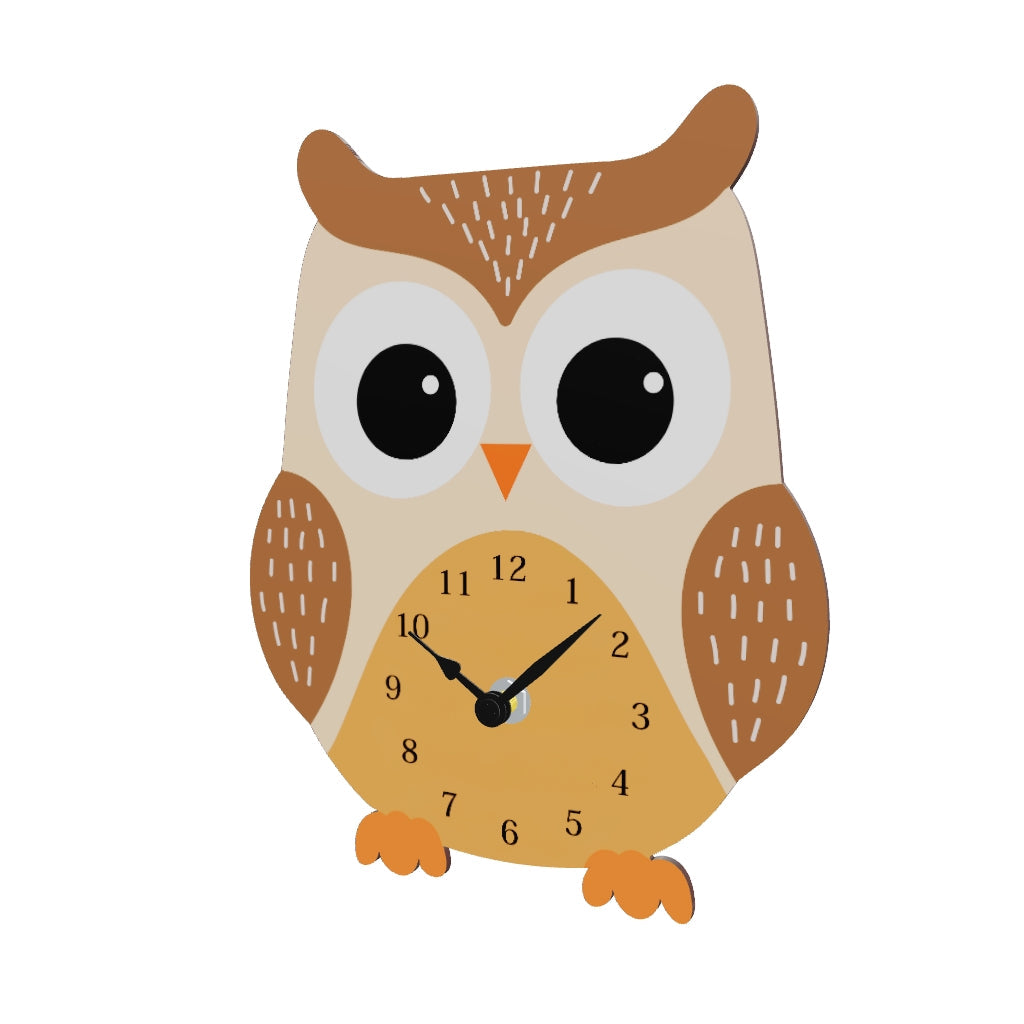 Orologio da Parete Sagomato a Forma di Gufetto in Legno - Occhi Grandi e Dettagli Colorati