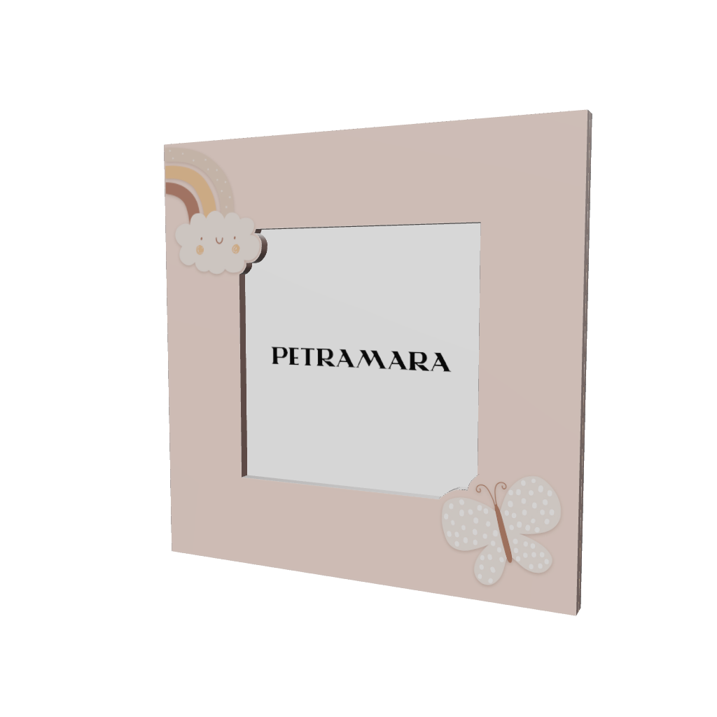 Portafoto in legno "Sweet Deco Old Rose" - Nuvola con Arcobaleno e Farfalla a Pois