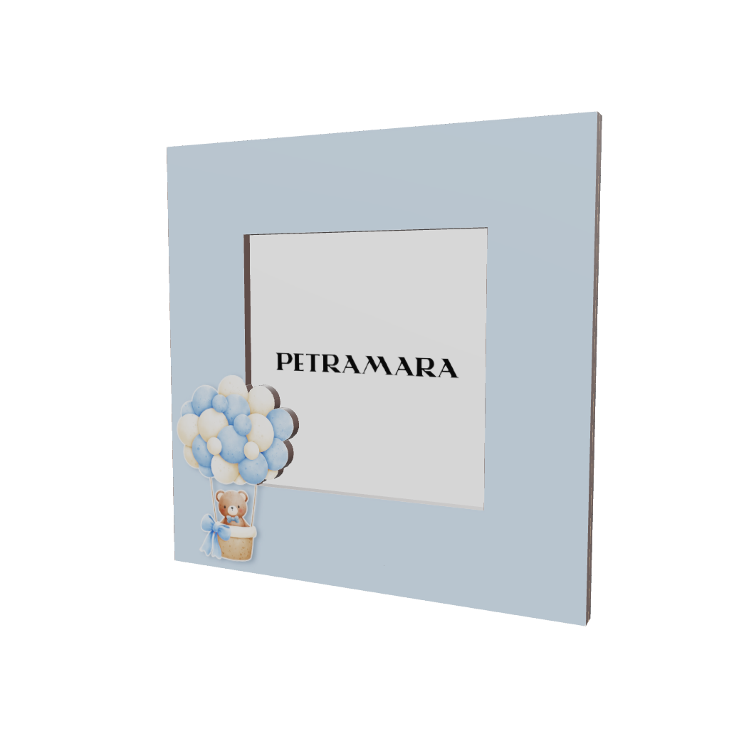 Portafoto in legno "Teddy Balloon Azzurro" - Orsetto in Mongolfiera con Palloncini Azzurri
