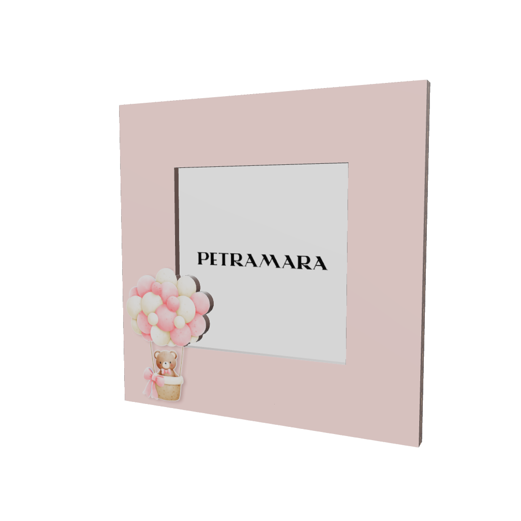 Portafoto in legno “Teddy Balloon Rosa” - Orsetto in Mongolfiera con Palloncini Rosa