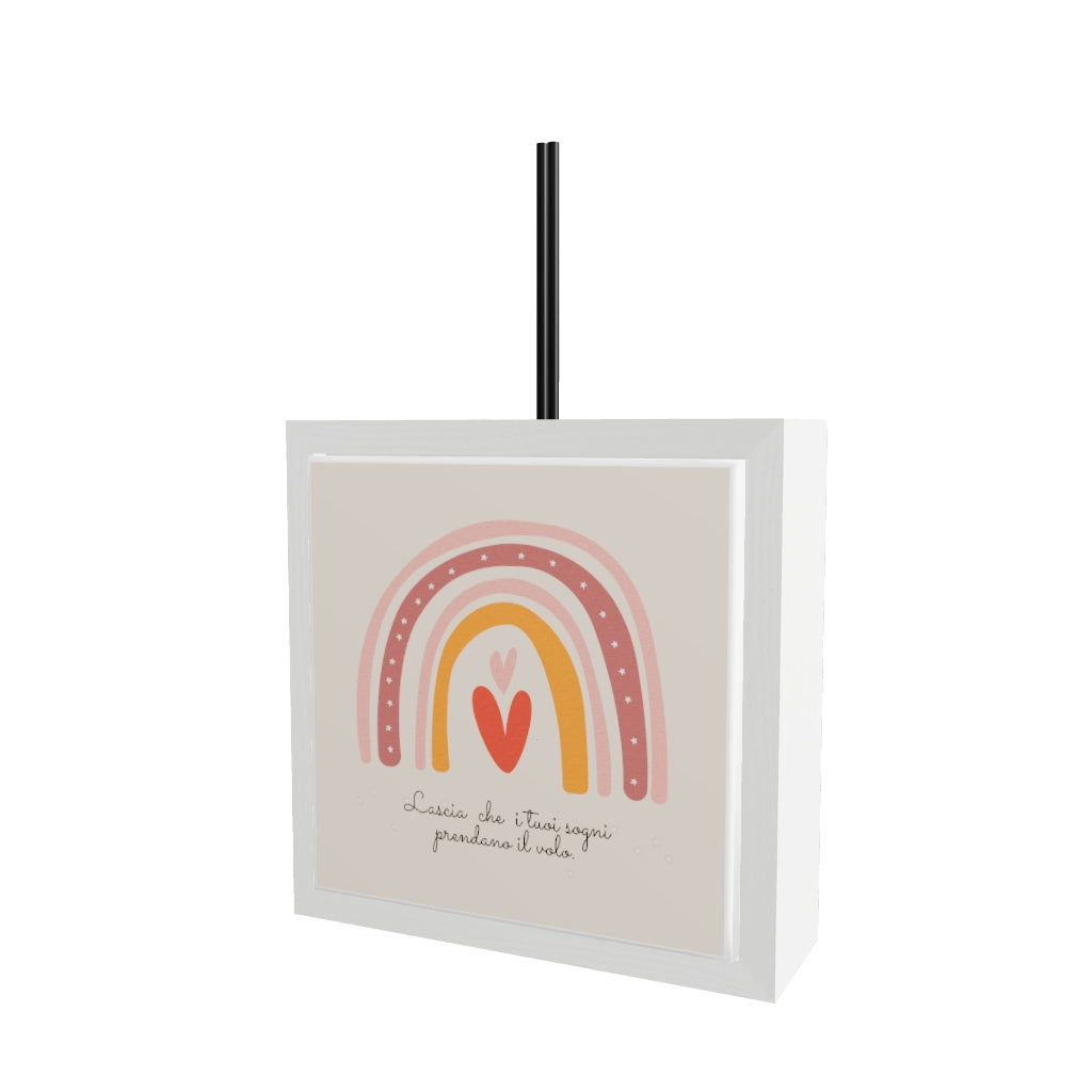 Modello 3D profumatore ceramica bianco con arcobaleno boho rosa e arancio, cuoricino rosso e scritta ispirazionale in italiano