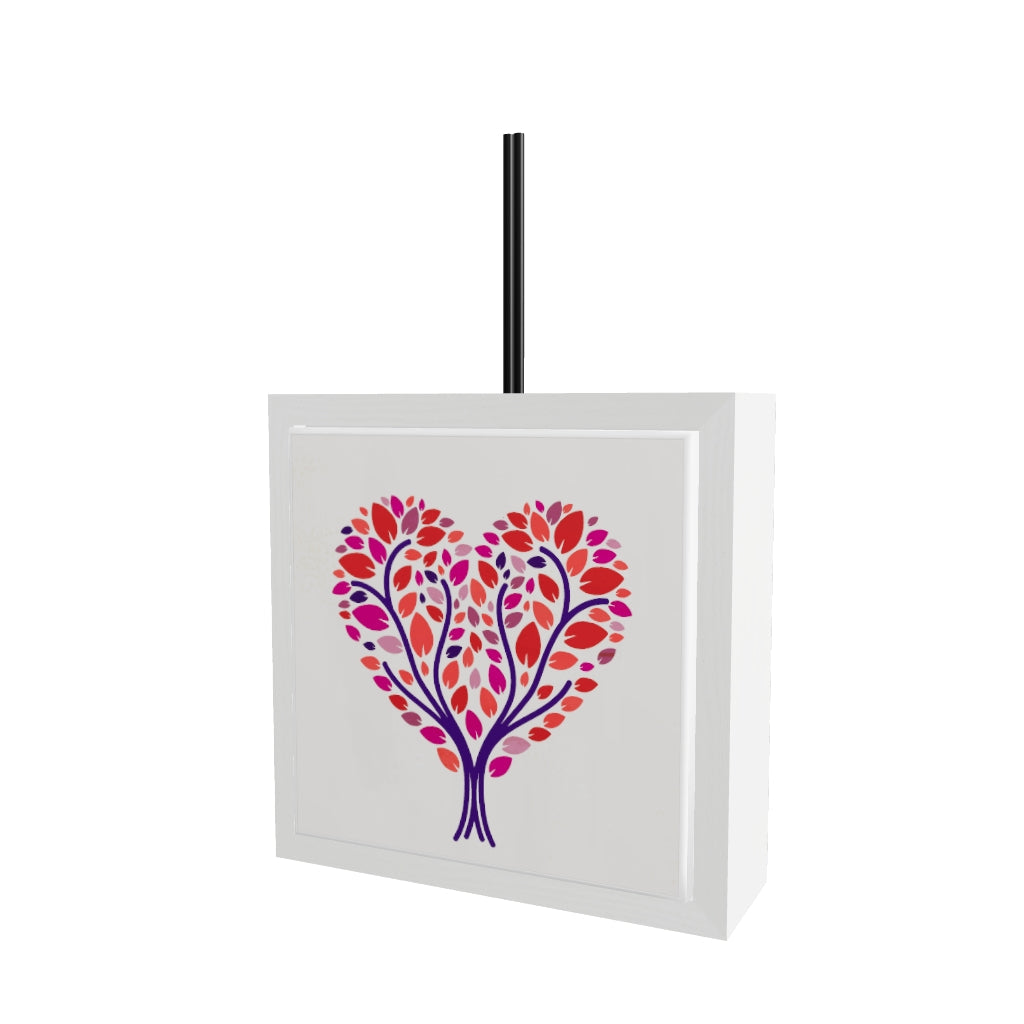Modello 3D profumatore ceramica bianco con albero a forma di cuore composto da foglie rosse, rosa e viola, bastoncini diffusori neri