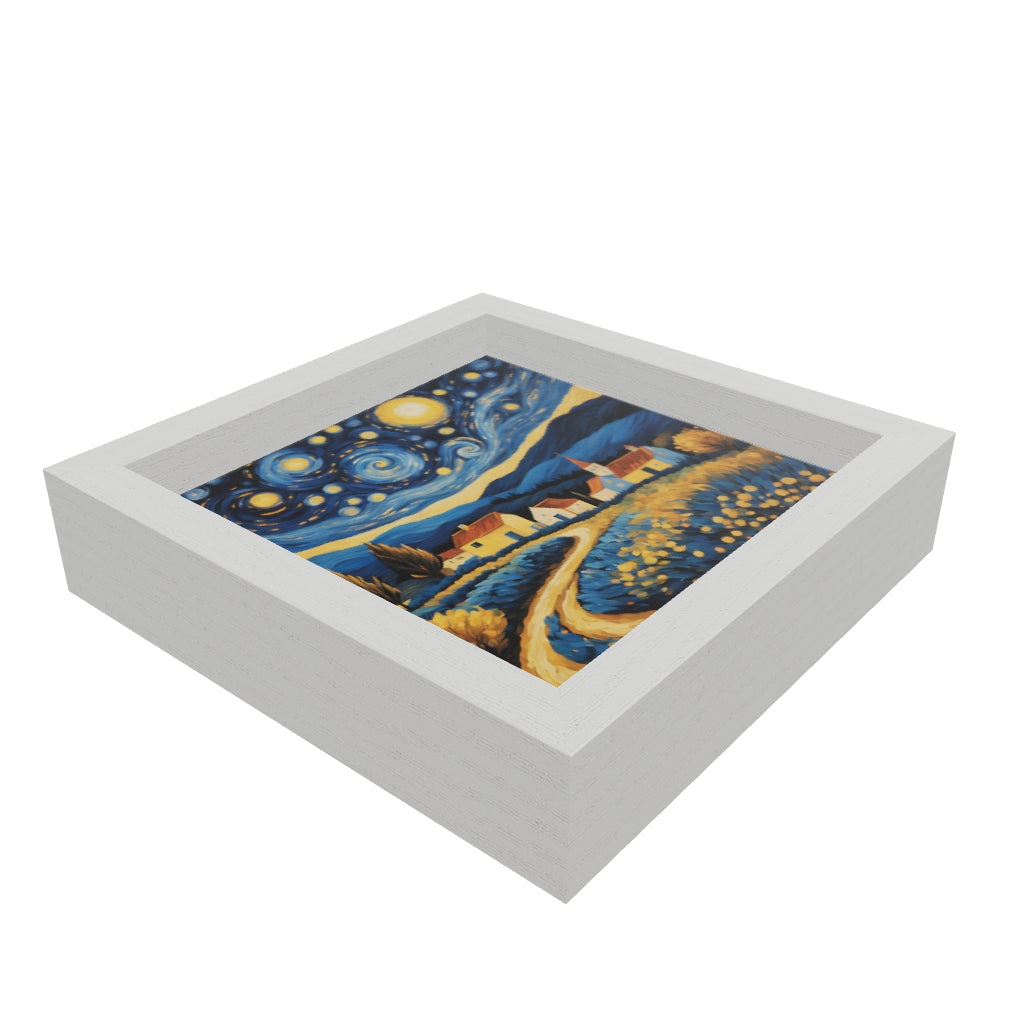 Modello 3D di uno svuotatasche bianco con rielaborazione stilizzata del paesaggio notturno stellato di Van Gogh. Decorazione per l'ingresso. 