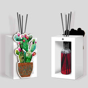 Profumatore bomboniera in legno con intaglio artistico di fichi d'India, raffigurati con linee delicate e dettagli floreali.