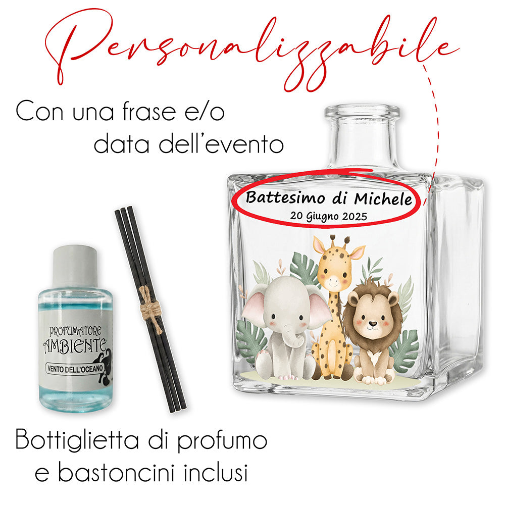Esempio di personalizzazione del profumatore in vetro, bottiglia di profumo e bastoncini in rattan inclusi