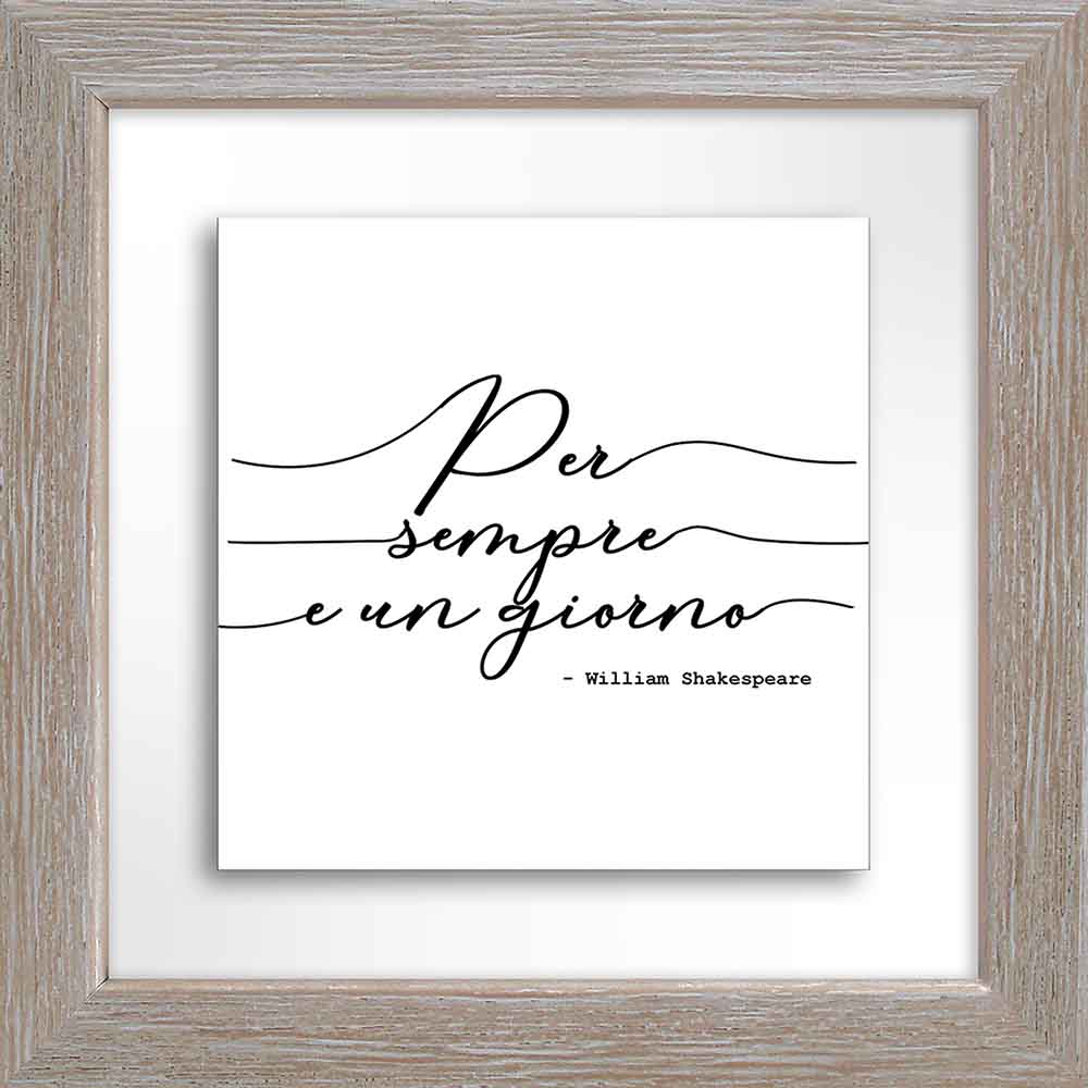 Quadretto in ceramica beige con coppia abbracciata e frase “per sempre”, tonalità calde e stile semplice.