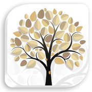 Quadretto in legno raffigurante un albero simbolico con rami estesi e radici profonde, espressione di crescita e connessione.