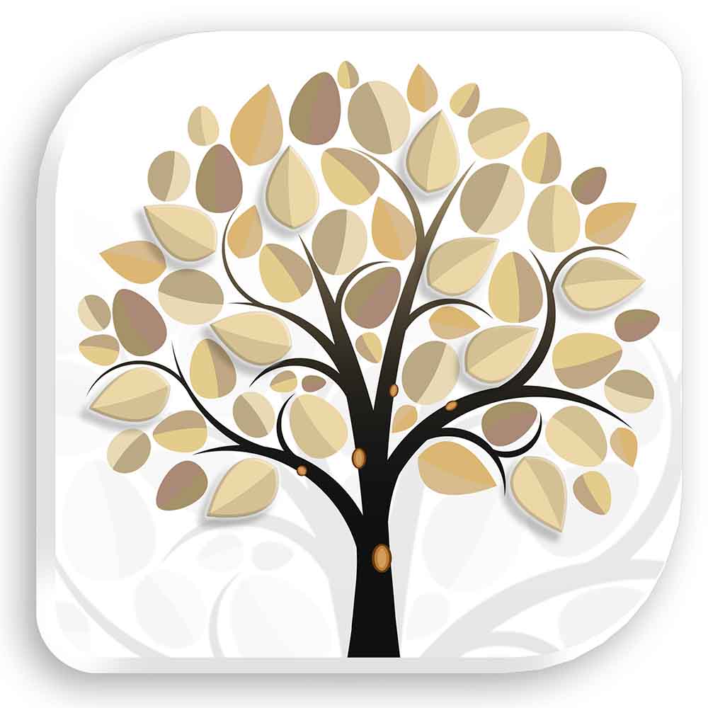 Quadretto in legno raffigurante un albero simbolico con rami estesi e radici profonde, espressione di crescita e connessione.