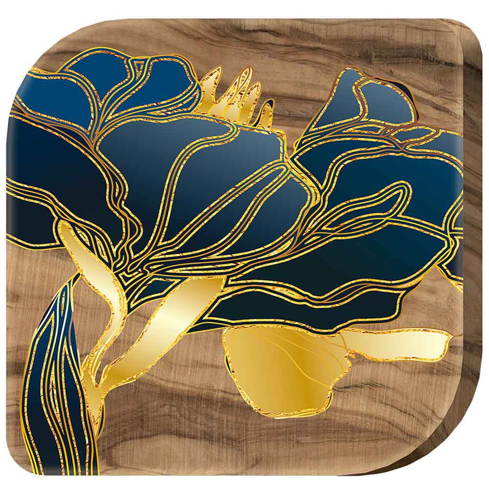 Quadretto in legno d'ulivo con fiori dorati, simbolo di eleganza e bellezza naturale, con finitura artistica.