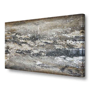 Quadro dipinto a mano con effetti materici in rilievo, pennellate vibranti e sfumature che creano movimento, visione laterale dell’opera.