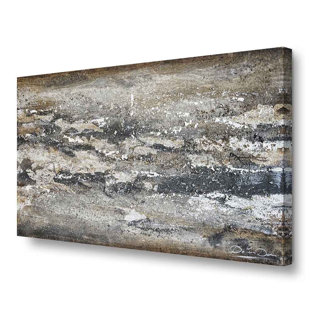 Quadro dipinto a mano con effetti materici in rilievo, pennellate vibranti e sfumature che creano movimento, visione laterale dell’opera.