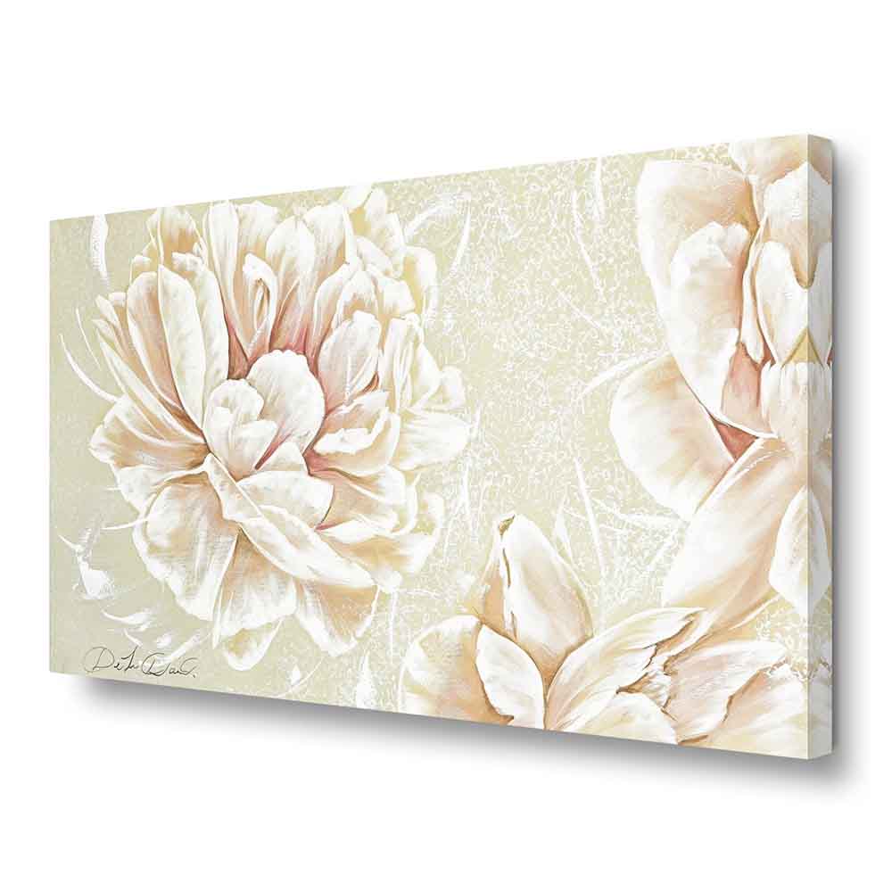 Quadro dipinto a mano con una peonia rosa vista lateralmente, pennellate morbide su sfondo chiaro che ne esaltano la delicatezza.