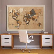 Quadro in legno a rilievo con mappa del mondo incorniciato, decorazione perfetta per un ufficio di design.