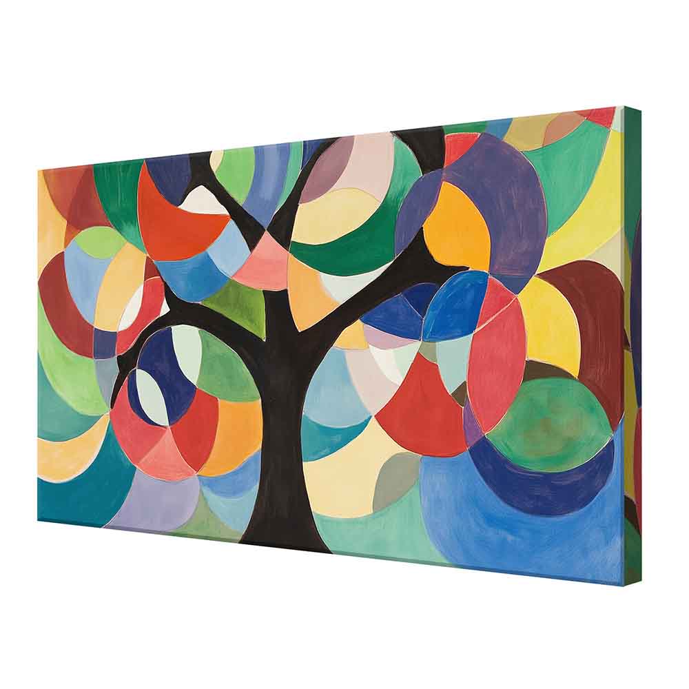 Quadro su tela con un albero astratto dai rami sinuosi, ripreso lateralmente per una prospettiva differente.