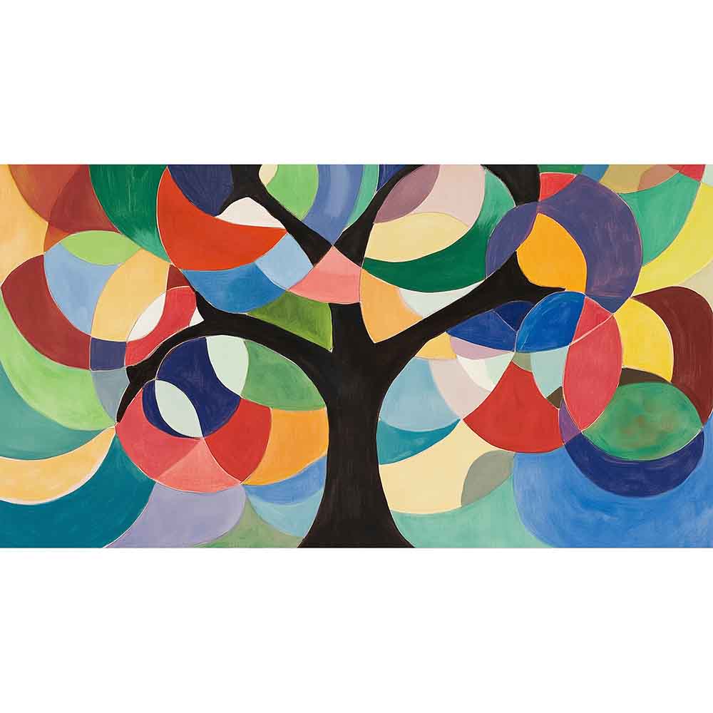 Quadro su tela raffigurante un albero astratto con rami intrecciati e sfumature artistiche moderne.