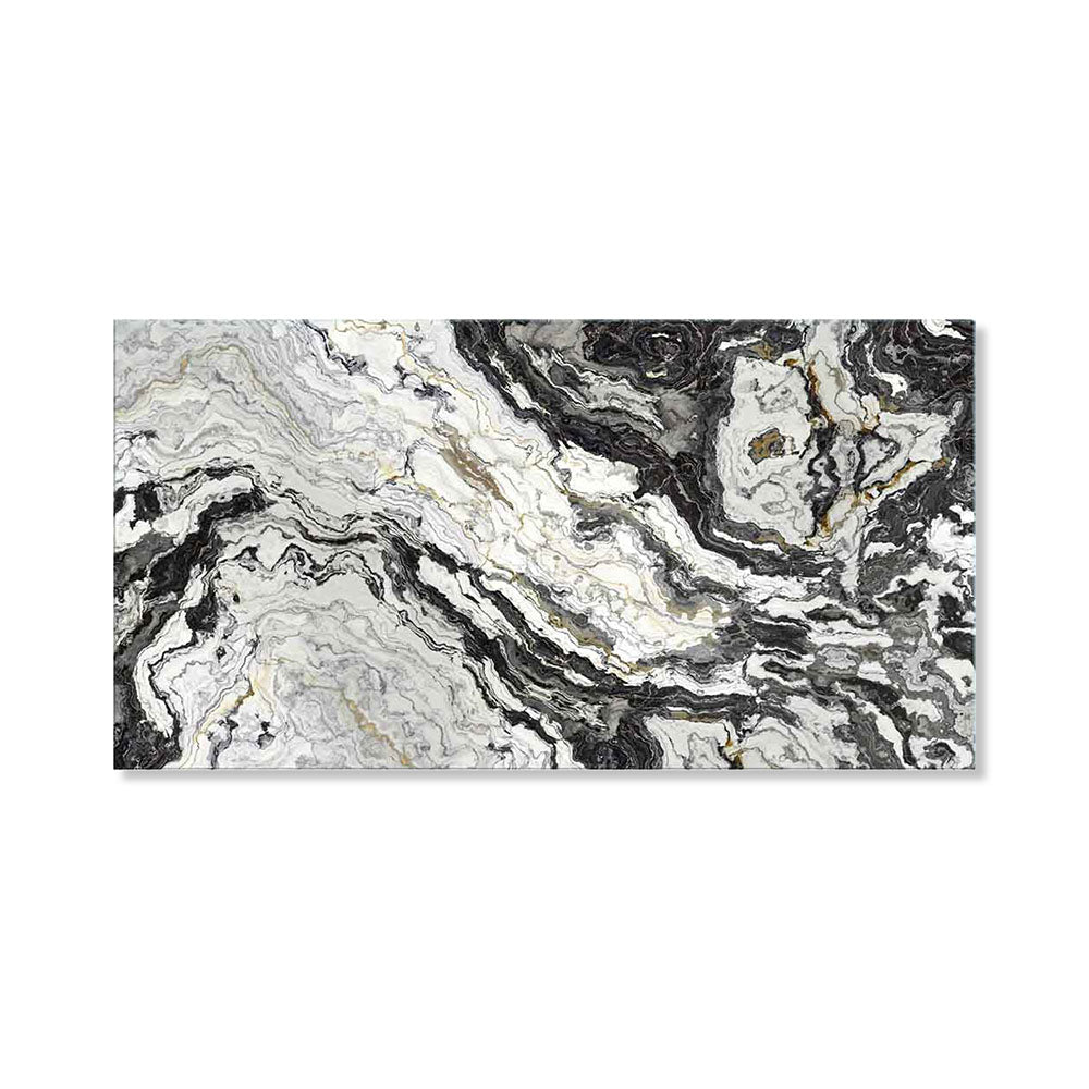 Quadro rettangolare in vetro con motivo marmo nero e bianco, venature astratte e finitura lucida, decorazione moderna da parete.