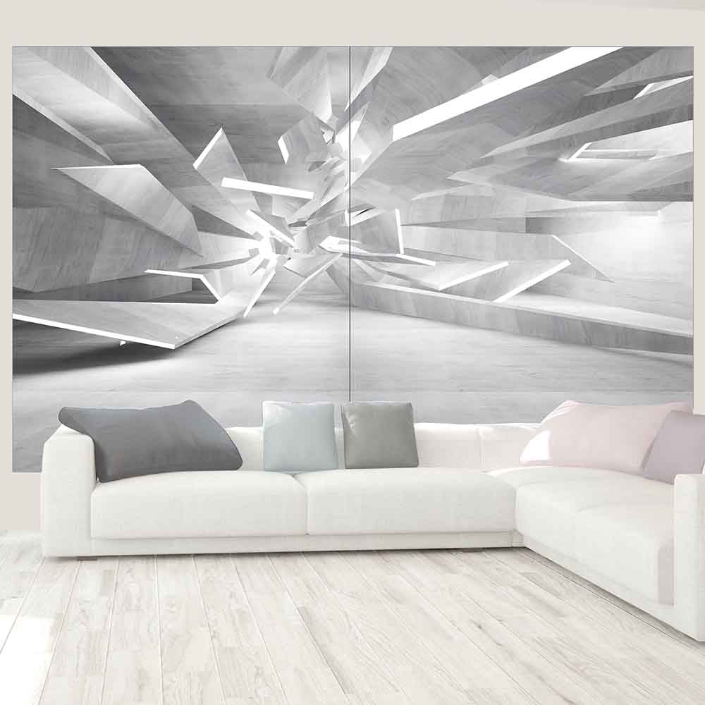 Quadro su tela grande con effetto esplosione tridimensionale di elementi architettonici, ideale per salotti dal design minimalista.