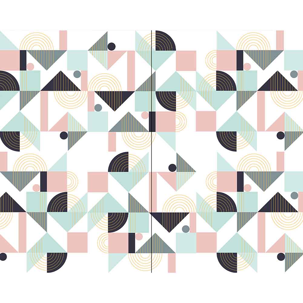 Quadro su tela grande con pattern geometrico astratto dai colori pastello e forme dinamiche in stile moderno e decorativo.