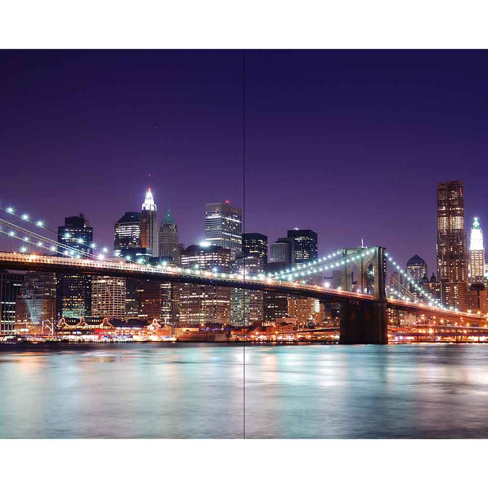 Quadro su tela grande con veduta urbana del ponte di Brooklyn illuminato, skyline in notturna ideale per ambienti contemporanei.