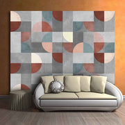 Quadro su tela grande con semicirconferenze colorate su base grigia, design astratto e armonico ideale per soggiorni dallo stile contemporaneo.