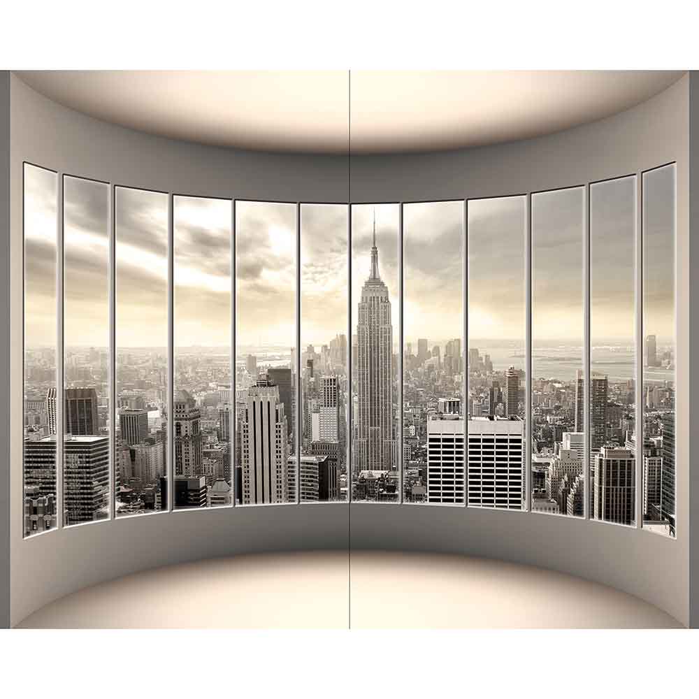 Quadro su tela grande con skyline di New York e dettagli architettonici, perfetto per un ambiente contemporaneo.