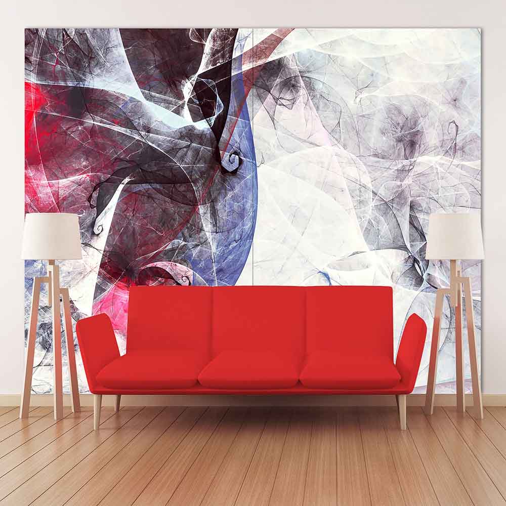 Quadro su tela grande con forme astratte di fumo in tonalità intense, perfetto per un ambiente contemporaneo.