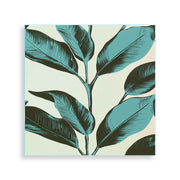 Quadro su vetro quadrato con foglie in stile pop art sui toni del verde, decorazione moderna e accattivante.