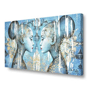 Quadro dipinto a mano con eleganti figure raffigurate di profilo, visto lateralmente per dar rilievo alle ombre e tratti artistici.