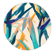 Sottopentola in vetro con fiore di strelitzia dai colori brillanti, ideale per una cucina vivace e tropicale.