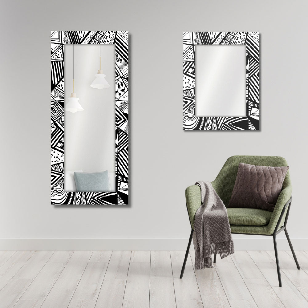 Specchio da parete ingresso con cornice decorata bianco e nero, modello Black, disponibile in 90x70 cm e 160x70 cm