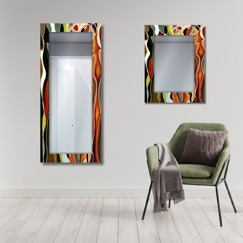 Specchio da parete Modern Color con cornice in legno decorata astratta sui toni caldi del marrone, disponibile in 90x70 cm e 160x70 cm