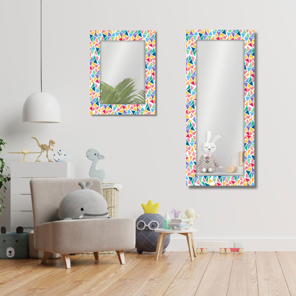 Specchio da parete Mosaico Color con cornice geometrica multicolore, disponibile in 70x90 cm e 70x160 cm per ingressi moderni