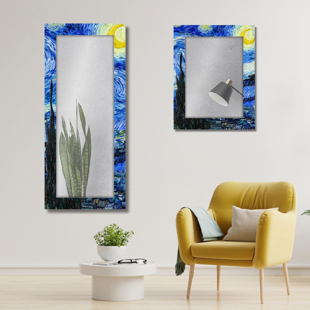 Specchio decorativo Notte Stellata appeso in soggiorno moderno, cornice dorata effetto stellato