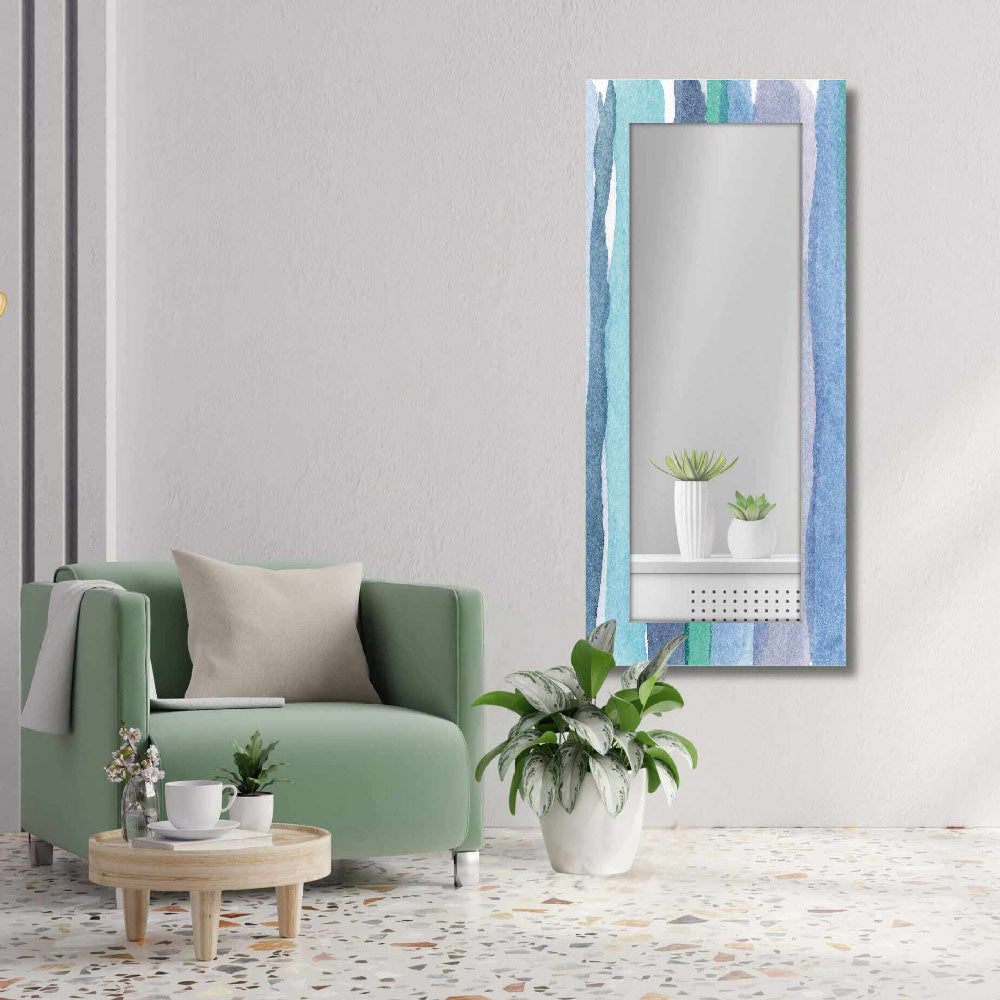 Specchio lungo da parete Acquerello con cornice effetto acquerello blu e verde per ingressi moderni