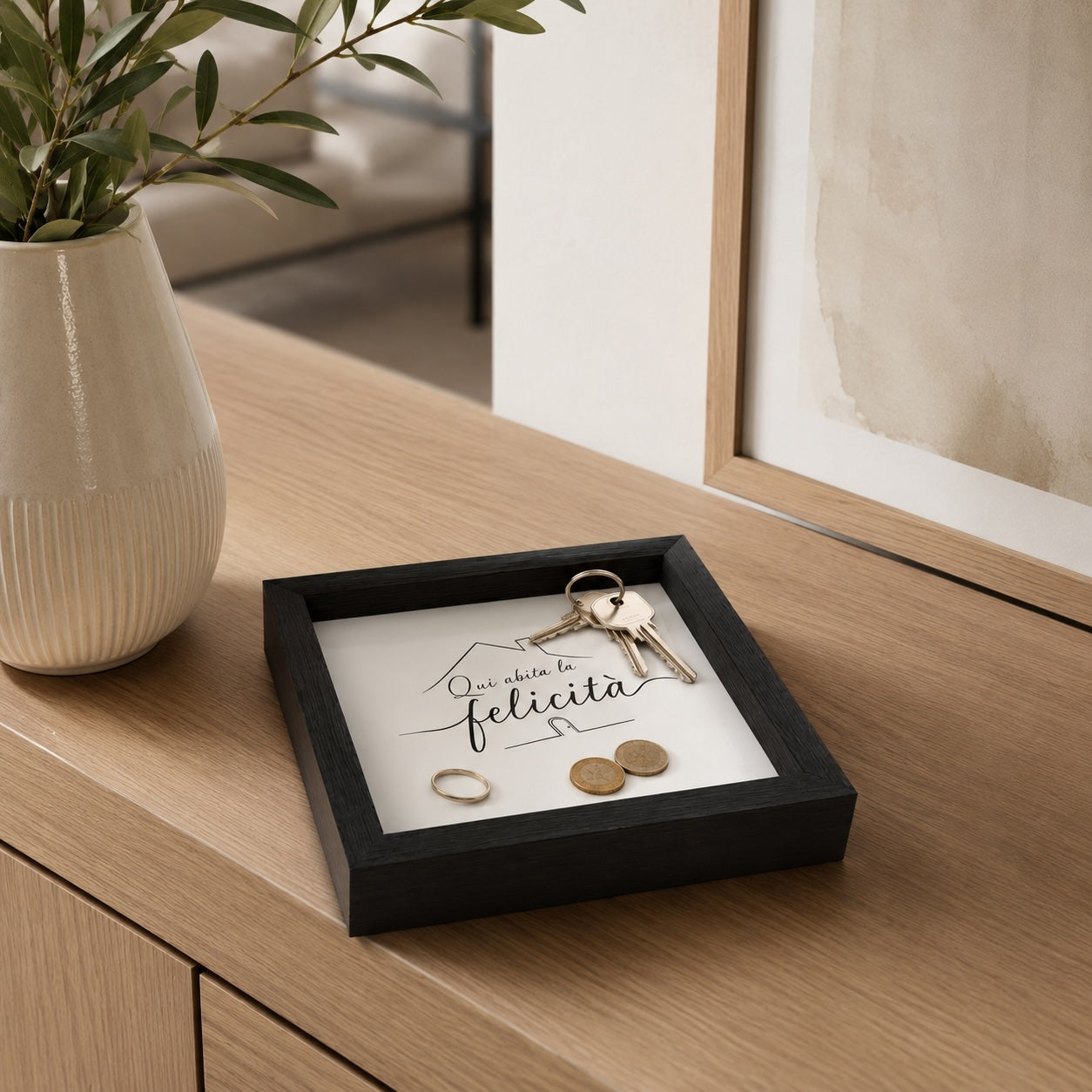 Svuotatasche in Ceramica e Legno Nero – Qui Abita la Felicità