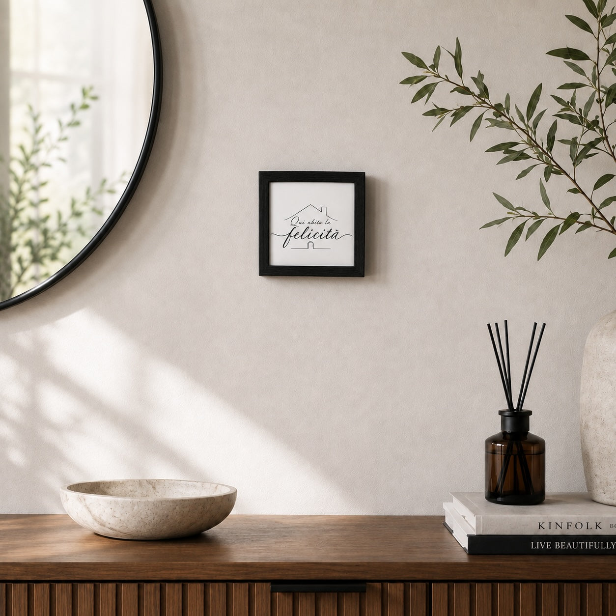 Svuotatasche in Ceramica e Legno Nero – Qui Abita la Felicità