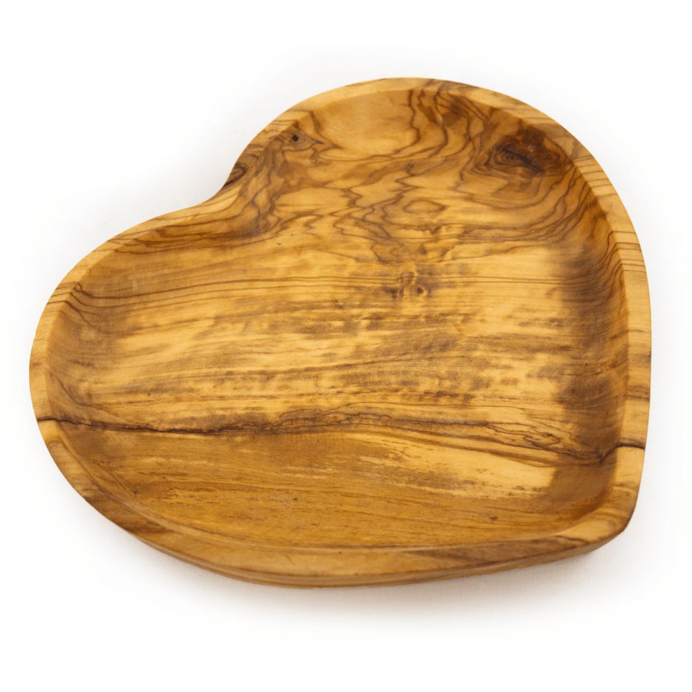 Svuotatasche a cuore in legno d’ulivo personalizzabile artigianale Made in Italy laterale