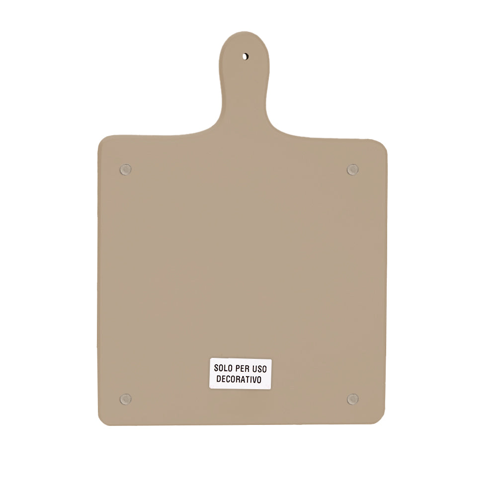 Retro del tagliere beige con ceramica, piedini ai 4 angoli ed etichetta "SOLO PER USO DECORATIVO"